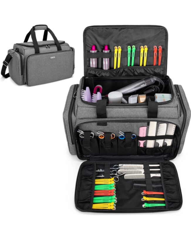 Photo 1 of BAFASO Large Capacity Hairdresser Bag with Adjustable Dividers, Travel Barber Case Holds Various Hair Cutting Tools (NO ACCESSORIES), Gray