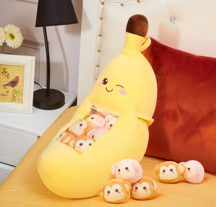 Photo 1 of Cute Throw Pillow Stuffed Banana Toys Kawaii Banana Plush Avocado Stuffed Animal Carrot Removable Fluffy Creative Gifts Cat Paw Dinosaur for Teens Adults Birthday Wedding Party Supplies (Banana)