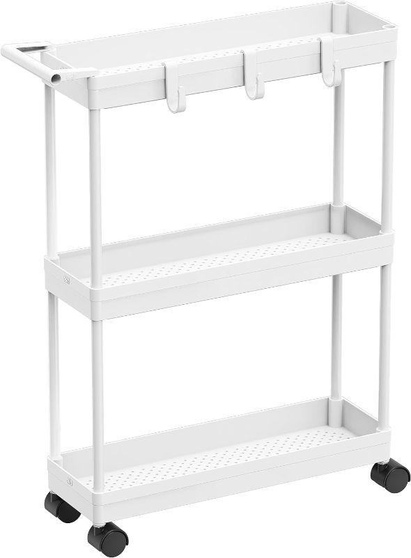 Photo 1 of Simple Houseware Kitchen Cart Storage 3-Tier Slim/Super Narrow Shelves with Handle, 26.5'' Height/5.5'' Width for Narrow Place, White