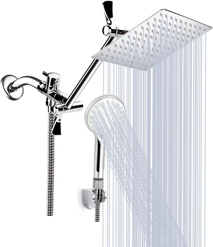 Photo 1 of Anysig 12" rain shower head with handheld spray, rainfall shower head with 11" Adjustable Extension Arm, 5 Settings Handheld, Includes Holder/Hose,Built-in Power Wash, Dual Rainfall Shower Head, Chrom 12 Inch