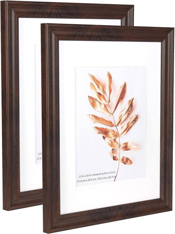 Photo 1 of 11x14 Picture Frames Rustic Brown Wood Pattern Set of 2 Photo Frames, for 8x10 with Mat or 11x14 Without Mat Gallery Wall Display Wood Frame