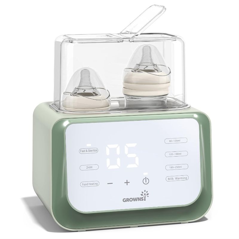 Photo 1 of Baby Bottle Warmer, Grownsy 8-in-1 Fast Milk Warmer with Timer Breastmilk or Formula, Fits 2 Bottles, Accurate Temperature Control, with Defrost, Sterili-zing, Keep, Heat Baby Food Jars Function green