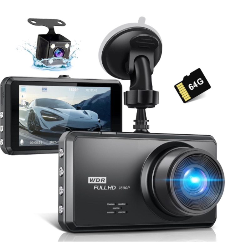 Photo 1 of S7 2.5K Dash Cam Front and Rear,64G SD Card,1600P+1080P FHD Dual Dash Camera for Cars,176°+160° Wide Angle,3.2'' IPS Screen Dashcam,G-Sensor,Loop Recording,WDR,Night Vision,24H Parking Monitor