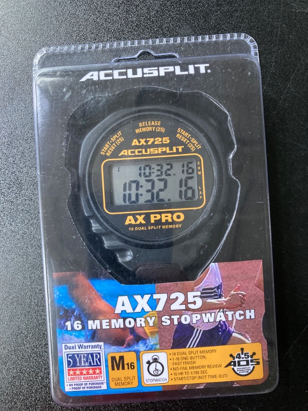 Photo 2 of ACCUSPLIT AX725 Dual Line 16 Memory Pro Stopwatch Black