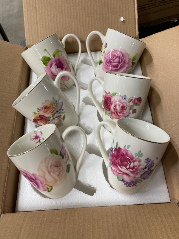 Photo 2 of Porcelain Floral Tea Cup Set Rose Peony Cups Coffee mugs for Women Latte Cups Set of 6