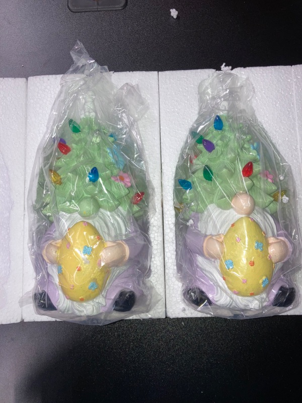 Photo 2 of  2 pack [ Large Size ] Easter Decorations for Home Light up Easter Bunny Decor Spring Decorations Lighted Spring Easter Gnome Ceramic Tree Decor Battery Operated for Tables Indoor Fireplace - 10.23''H Large