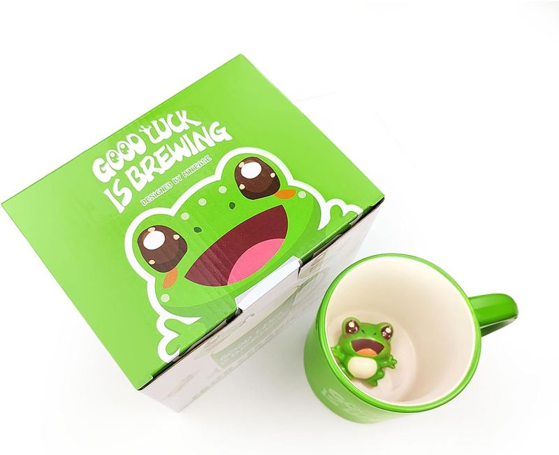 Photo 1 of  2 PACK Frog Coffee Mug Novelty Mug 3D Cute Frog Cup 20 OZ Funny Coffee Mugs with Handle Cartoon Animal Ceramic Cup for Women Friends Unique Coffee Mug