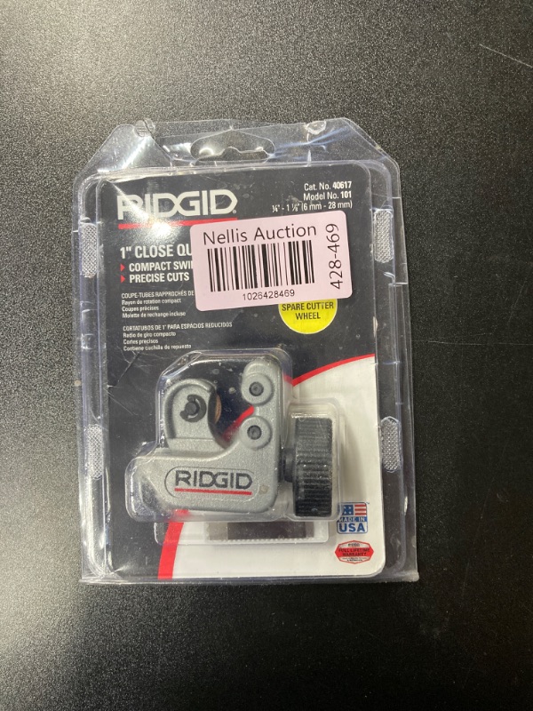 Photo 2 of RIDGID 40617 Model 101 Close Quarters Tubing Cutter with 1/4"-1-1/8" Cutting Capacity, Silver & Rapid Repair RP77271 1/8 Inch to 1-5/8 Inch Outside Diameter Pipe and Tubing Reamer, Red (Single Pack) Cutter + Reamer