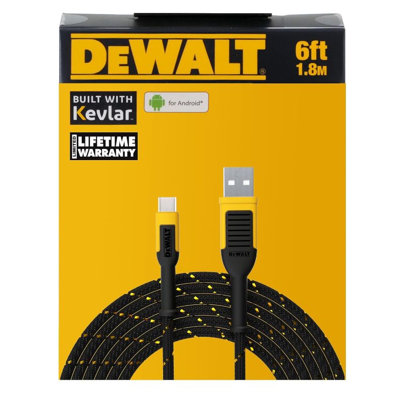 Photo 1 of DEWALT Type C to USB Cable — Reinforced Braided Cable for USB to USB-C — Type C Fast Charging USB-C to USB-A Cable — Fast Charging Cord Type C — 6 ft