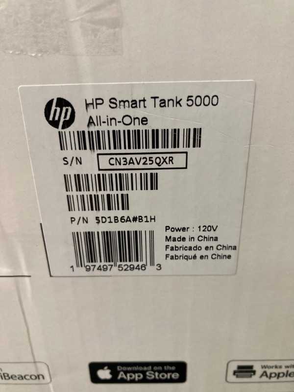 Photo 16 of (((( SEE PHOTOS))))   HP Smart Tank 5000 Wireless All-in-One Ink Tank Printer with up to 2 years of ink included, mobile print, scan, copy, white, 17.11 x 14.23 x 6.19