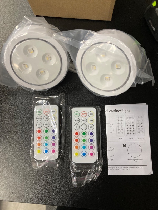 Photo 2 of 2 Pack Battery Operated LED Push Lights with Wireless Remote Controller 13 Color RGB AA Battery Light Bulb Dimmable Wireless Battery Powered LED Puck Lights with E26/E27 Screw for Wall Sconce (((3 pack))))