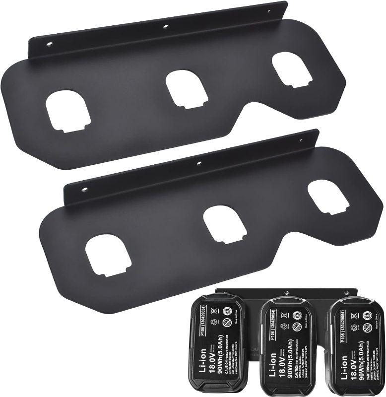 Photo 1 of AccEncyc 2 Pack Battery Holder for DeWalt 20V Battery 3 Slot Battery Storage Holder Wall Mount Rack Compatible with Milwaukee 18V Battery 1 Pack Milwaukee M18 & DeWalt 20V