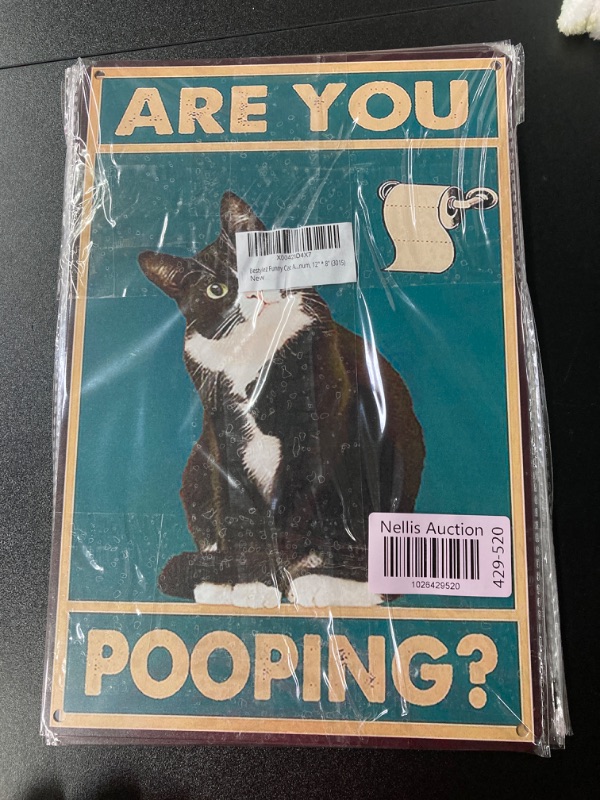 Photo 3 of (8 PACK) Bestylez Funny Tuxedo Cat Are You Pooping Tin Sign Vintage Bathroom Toilet Sign Wall Decor, Aluminum, 12" * 8" (3015)