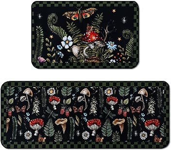 Photo 1 of Bencailor 2 Pcs mushroom Kitchen Rugs and Mats Set Non Slip Flamingo Kitchen Mat Cabin Rug Rustic Bathroom Rugs for Summer Home Decor, 29.13 x 16.93 Inch and 47.24 x 16.93 Inch 