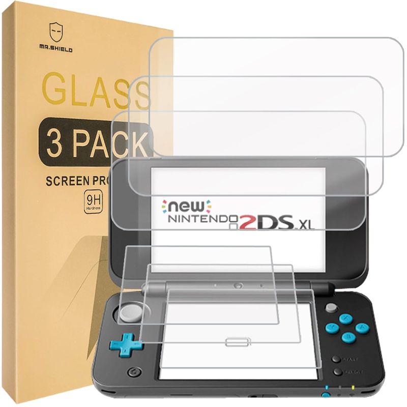 Photo 1 of Mr.Shield [3-PACK] Designed For Nintendo 2DS XL 2017 [3x Top Glass + 3x Bottom Anti-Glare PET] Screen Protector with Lifetime Replacement(4 Pack)