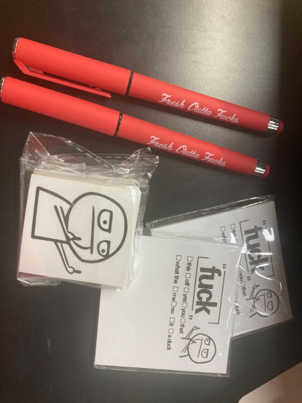 Photo 2 of ReliThick 2 Set Fresh Outta Pad and Pen Sticky Notes Pen Set Include 2 Red Ballpoint Pens 2 to Do List Notepad 6 Stickers Snarky Novelty Office Gift Supplies for Friends