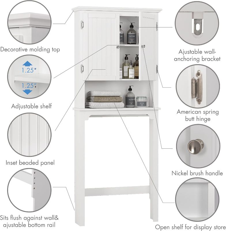 Photo 1 of ***PARTS ONLY***
UTEX Bathroom Storage Over The Toilet, Cabinet Organizer with Adjustable Shelves and Double Doors, Wood Space Saver, White