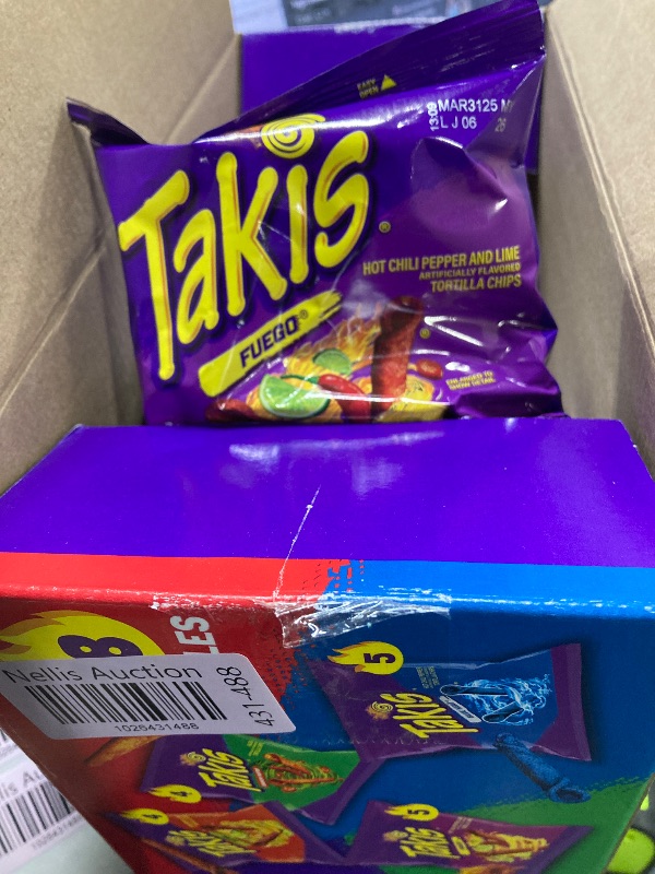 Photo 1 of Takis 18 pc / 1 oz Variety Pack, Assorted Flavored Mixed Rolled Tortilla Chips – (5) Fuego 1 oz, (5) Blue Heat 1 oz, (4) Nitro 1 oz, (4) Crunchy Fajitas 1 oz