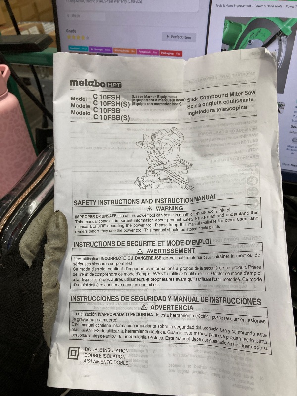 Photo 3 of ***DOES NOT RUN/PARTS ONLY***Metabo HPT 10-Inch Sliding Compound Miter Saw, Double-Bevel, Electronic Speed Control, 12 Amp Motor, Electric Brake, 5-Year Warranty (C10FSBS)
