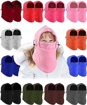 Photo 1 of 5.0  1
24 Pack Kids Balaclava Ski Mask Bulk Winter Windproof Adjustable Hat for Boys/Girls Unisex Washable Fleece Heavyweight Balaclava with Drawstring Neck Warmer for Cold Weather