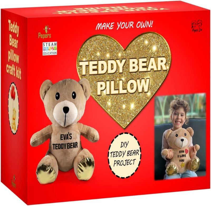 Photo 1 of 2Pepers Make Your Own Teddy Bear Plush Pillow Gifts for Girls, DIY Kids Crafts 3 4 5 6 7 Years Old, Best Girls Toys Gifts for Kids, Arts and Crafts for Girls