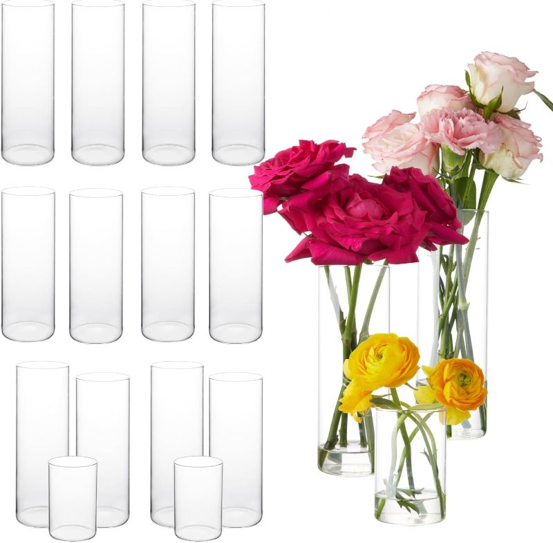 Photo 1 of 14pcs Cylinder Vases for Centerpieces - Glass Vases for Flowers with 3 Different Sizes, Centerpiece Vases for Table Home Decor Formal Dinners Party 4, 7, 8,Inches in Height