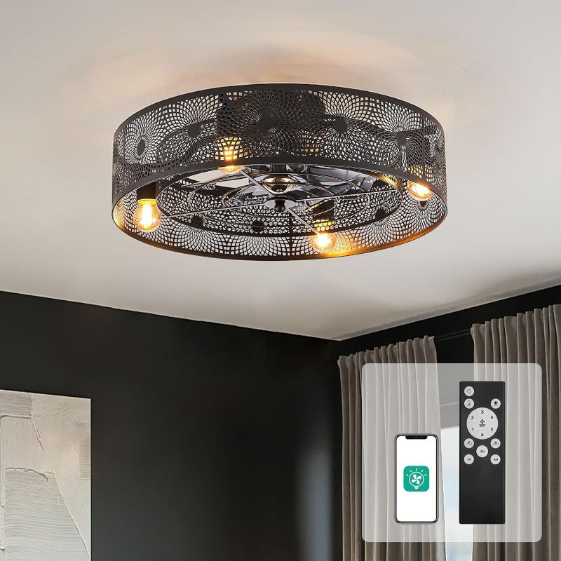 Photo 1 of 4.5 4.5 out of 5 stars 62
20 Inch Caged Ceiling Fan with Light, Black, 6 Speeds, Timer, Reversible Motor, Industrial Low Profile Ceiling Fan for Living Room, Bedroom, Kitchen