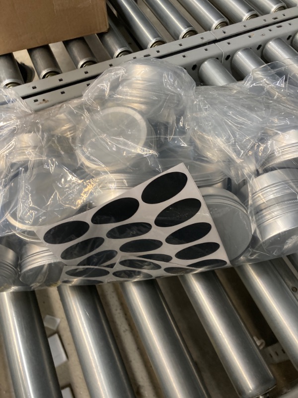 Photo 1 of 50 Pack Metal Tins Aluminum Containers with Lids Screw Top Round Tin Cans for Cosmetic Lip Balm DIY Salves Candles Wax with 5 Markers 10 Sheets Label Stickers (4 oz, Silver) 4 oz Silver