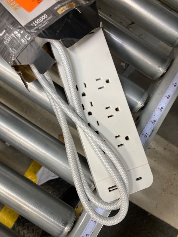 Photo 3 of GE 7-Outlet 2-USB 4ft. Surge Protector with Usb-c and Braided Cord White