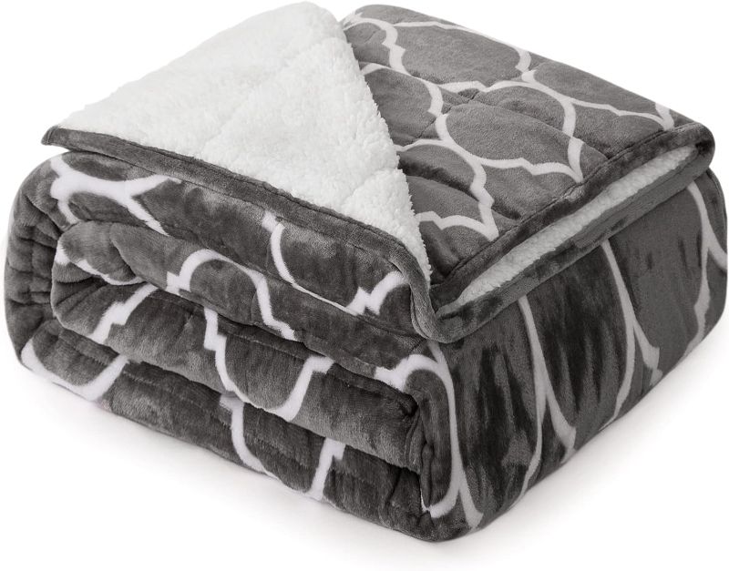 Photo 1 of Sted Sherpa Fleece Weighted Blanket 15lbs, Moroccan Pattern Ultra-Soft Warm Sherpa with Premium Ceramic Beads to Relieve Stress, Individual Use on Couch Bed Grey 48"×72" 15 lbs
