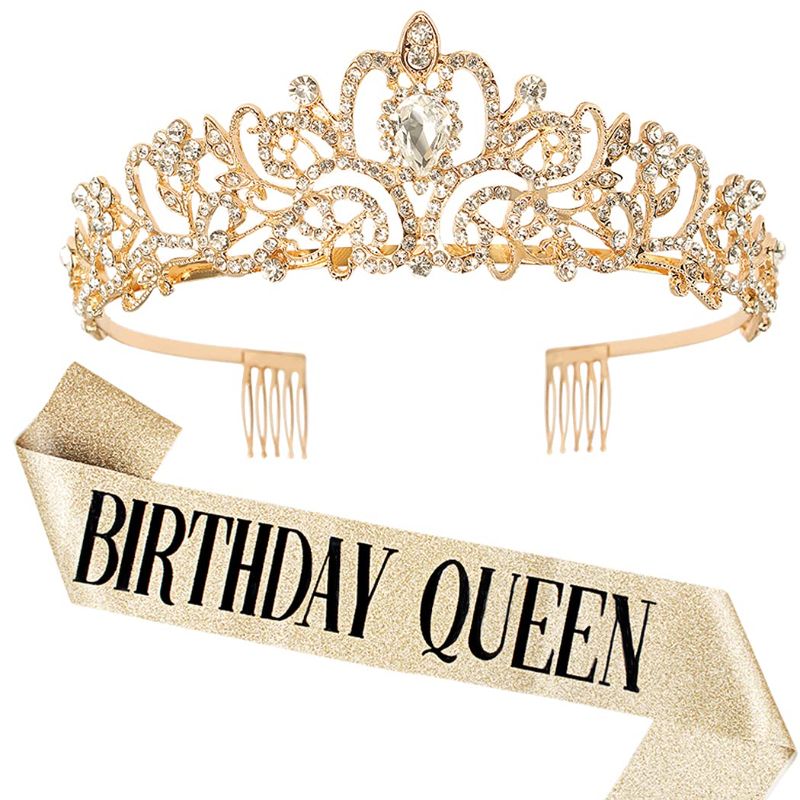 Photo 1 of "Birthday Queen" Sash & Rhinestone Tiara Set COCIDE Silver for Women Birthday Decoration Kit Headband for Girl Glitter Crystal Hair Accessories for Party Cake Topper
