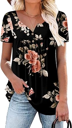 Photo 1 of Mystry Zone Womens Henley V Neck Casual Blouse Button Down T Shirts Flare and Flowy Tops
