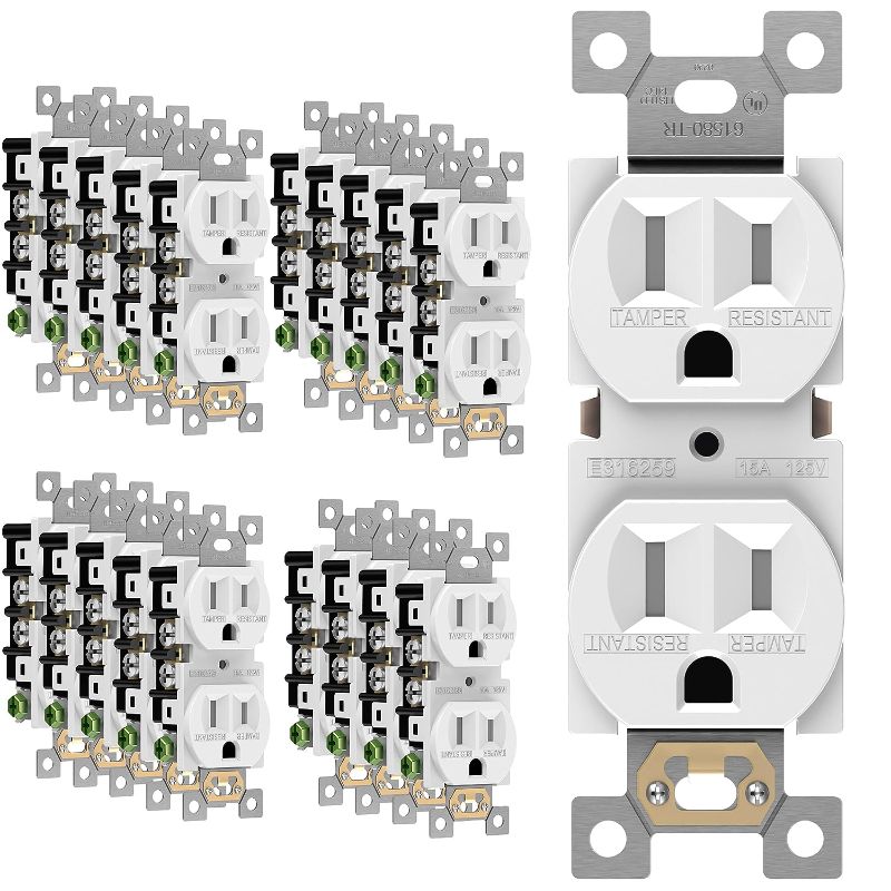 Photo 1 of Brand: TOPELER
4.3 4.3 out of 5 stars 148
10 Pack Duplex Receptacle Outlet, Tamper-Resistant Electrical Outlet, Residential Grade, 20A 125V, Self-Grounding, 2-Pole, UL Listed, Ivory