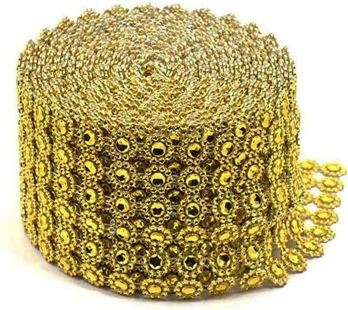 Photo 1 of 10 Yards Gold Rhinestone Ribbon Trim Crystal Gold Faux Diamond for Crafts Arts Decorations DIY Shoes Clothing Flower Mesh Wrap Roll 4 Inches X 10 Yards (Gold