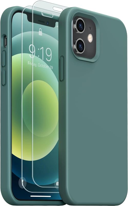 Photo 1 of ?5 in 1 Designed for iPhone 12 Case, Designed for iPhone 12 Pro Case, Silicone Shockproof Phone Case with 2 Screen Protectors,with Anti Scratch Microfiber Lining 6.1 inch,Forest Green
