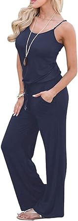 Photo 1 of Artfish Womens Sleeveless Summer Jumpsuits Casual Jogger Lounge Romper with Pockets, NAVY, MEDIUM