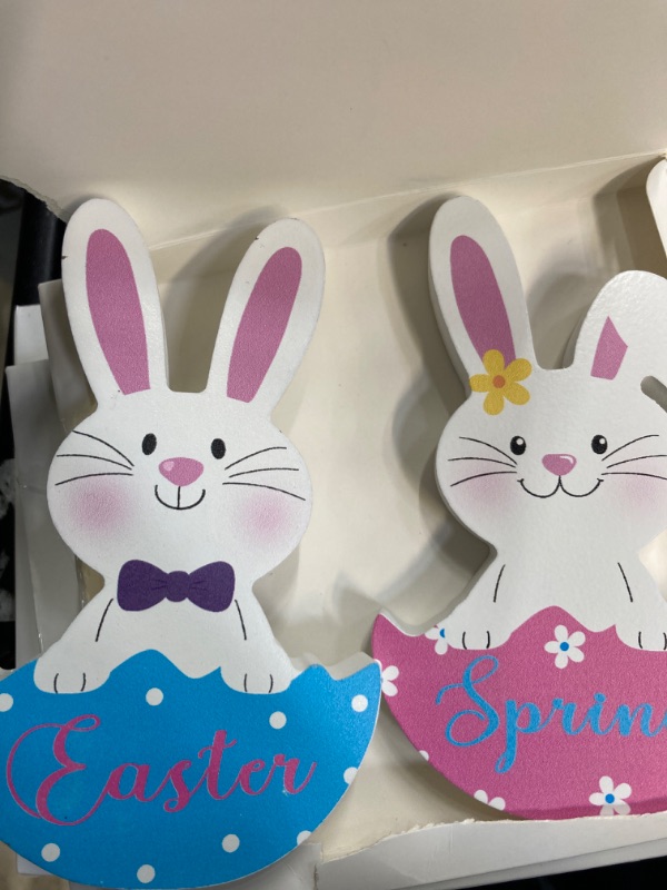 Photo 1 of WOODEN BLOCK EASTER BUNNY DECORATIONS 3 PACK