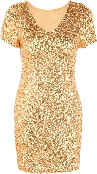 Photo 1 of PrettyGuide Women's Sexy Deep V Neck Sequin Glitter Bodycon Stretchy Mini Party Dress
 SLEEVELESS