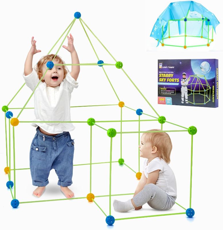 Photo 1 of Fort Building Kit for Kids Glow in The Dark - Starry Sky Forts - 100 Pieces - Toys for 3+ Years Old Boys Girls - Play Tent Tower Indoor & Outdoor