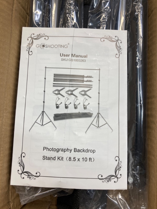 Photo 1 of GLOSHOOTING Backdrop Stand for Photoshoot, 8.5 x 10 ft Heavy Duty Back Drop Adjustable Stands, Photography Background Support System Kit with Carry Bag for Photo Video Studio, Parties, Wedding 8.5×10ft