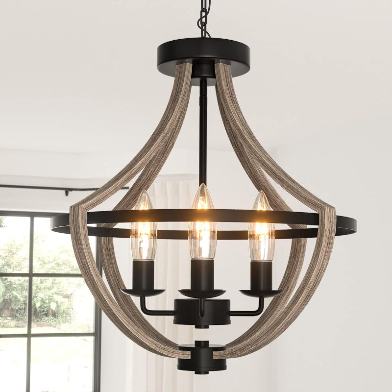 Photo 1 of 16.5" Farmhouse Light Fixtures Chandelier, 4-Light Rustic Flush Mount Ceiling Light, Modern Faux Wood Light Fixture for Dining Room Kitchen Foyer Hallway Entryway Bedroom Closet