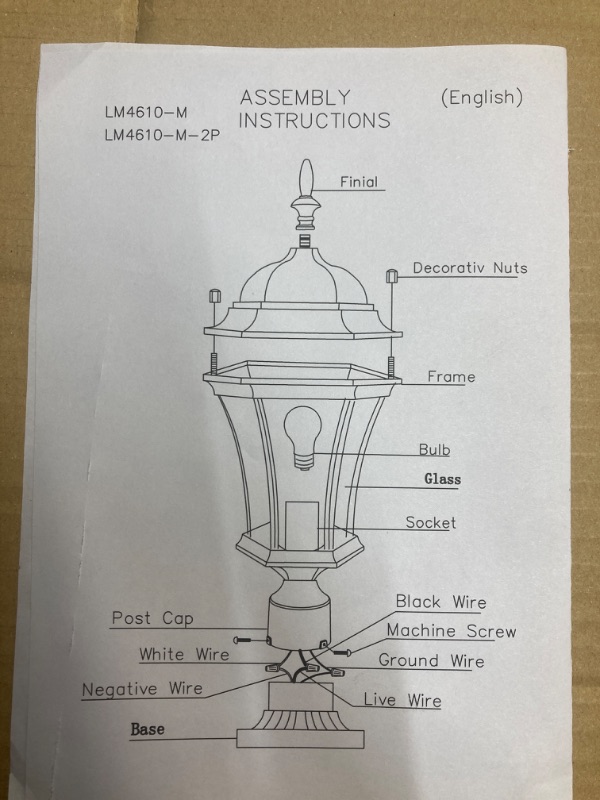 Photo 3 of 24" Aluminum Outdoor Post Light with 3" Fitter Base for Post Pole Mount, 2 Pack Black Exterior Pole Lantern Lights with Seeded Glass, Large Outside Post Lamp for Yard Garden