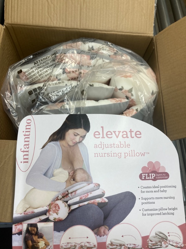 Photo 2 of Infantino Elevate Adjustable Nursing and Breastfeeding Pillow - with multiple angle-altering layers for proper positioning to aid in feeding even as your baby grows, floral