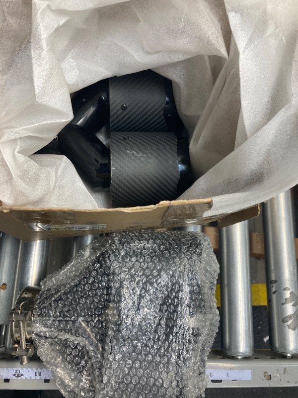 Photo 2 of A-KARCK Carbon Fiber Exhaust Tip 2.5" Inlet to Dual 4" Outlet, High Temperature Resistance 9.8" Long Stainless Steel Tailpipe tip, Set of 2