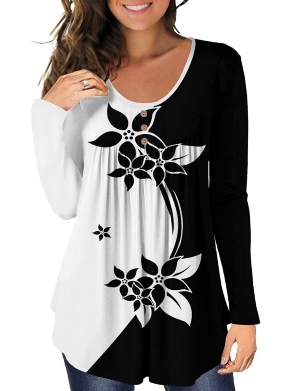 Photo 2 of BeadChica Women's Casual Tunic Tops To Wear With Leggings Long Sleeve Henley Blouses Botton Up Shirts SIZE XL 