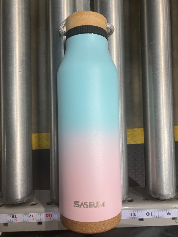 Photo 1 of 22oz Insulated Vacuum Water Bottle,SASEUM Sports Stainless Steel Flask Thermos,Leak Proof Lightweight Eco Friendly,Dopamine Pink-Blue