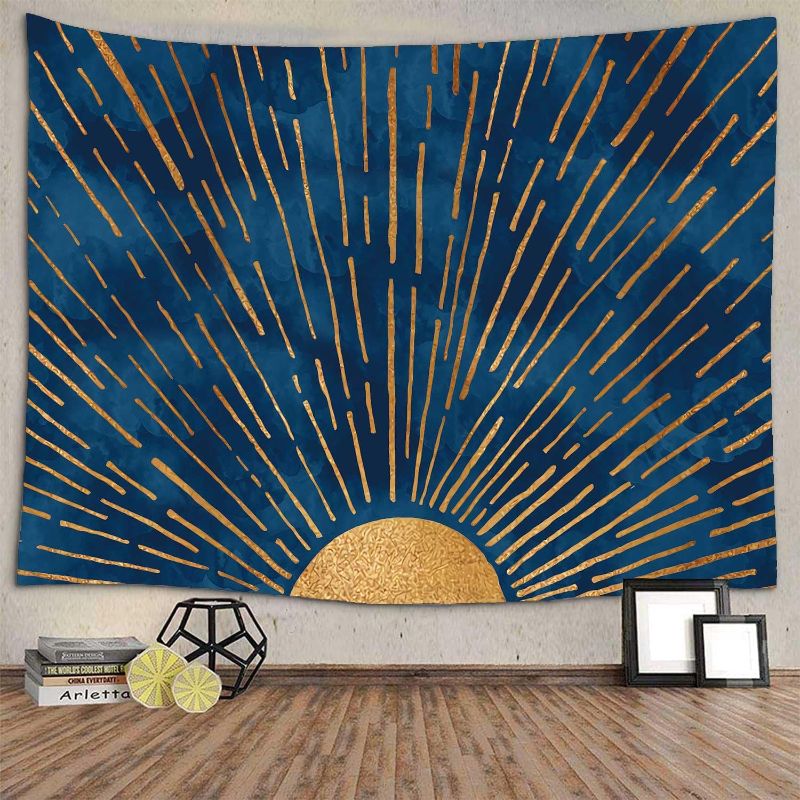 Photo 1 of Sunshine Sunrise Tapestry Dark Blue Background Abstract Golden Light Landscape 80''X60'' Art Aesthetic Wall Hanging for Children's Bedroom Living Room Dorm Home Decor Poster RGTGJTY41