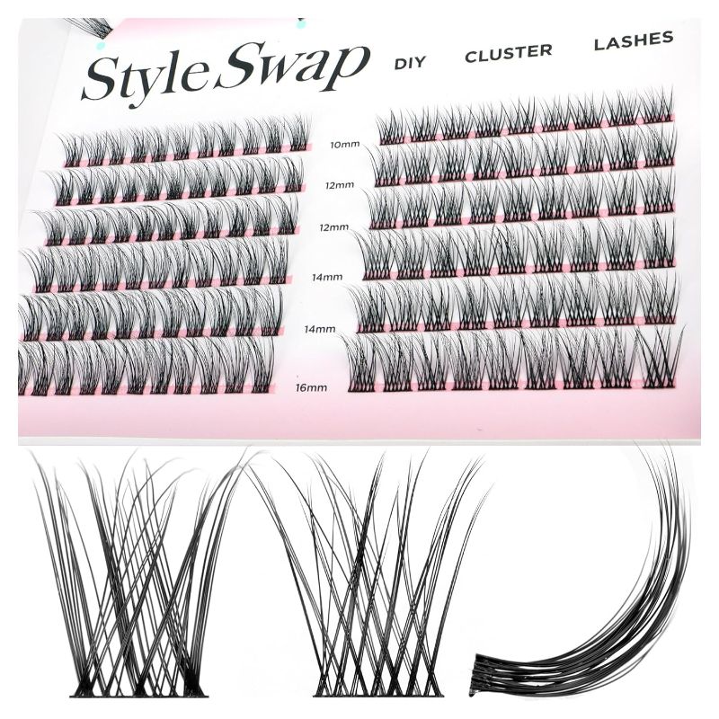 Photo 1 of 4 PACK BEYELIAN Lash Clusters, 132 Pcs D Curl 10-16mm C Curl Individual Cluster Lashes Natural Look Soft DIY Lash Extensions Black Super Thin Band DIY Eyelash Extension Style CDD01+ CDD09