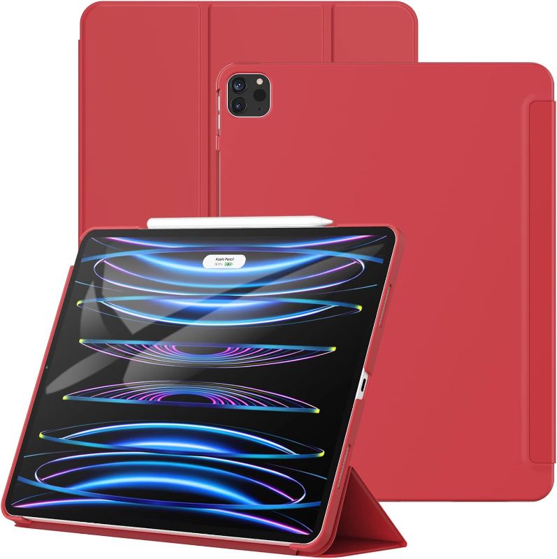 Photo 1 of JETech Case for iPad Pro 12.9-Inch (2022/2021 Model, 6th/5th Generation), Protective Hard Back Shell Soft-Touch Tablet Stand Cover, Auto Wake/Sleep (Red)