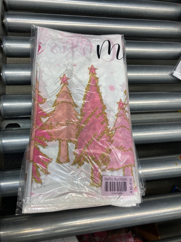 Photo 2 of 3 Pcs Pink Christmas Tree Plastic Table Covers Merry Christmas Tablecloth Winter Holiday Tablecloth Merry Christmas Table Cover for New Year Themed Party Decorations, 54 x 108 Inch PACK X 5